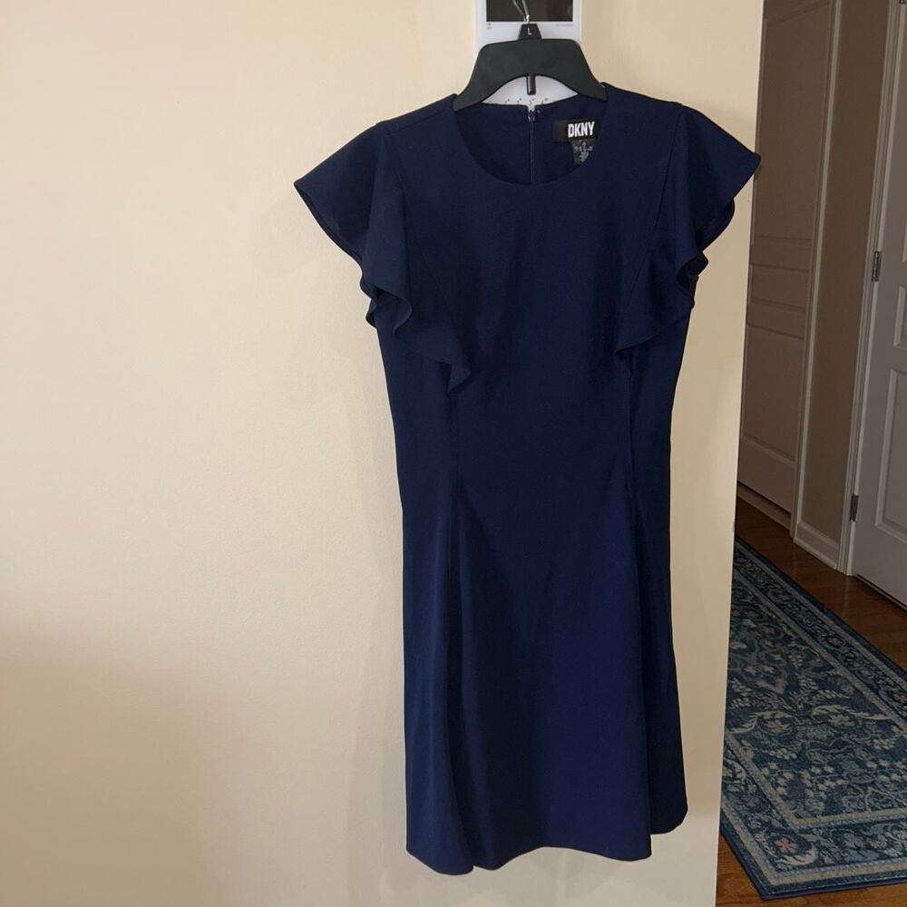 DKNY navy blue dress with ruffle sleeves